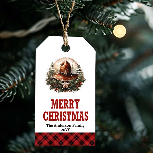 Oud-West cowboy Kerst label bewerkbaar ontwerp Cadeaulabel