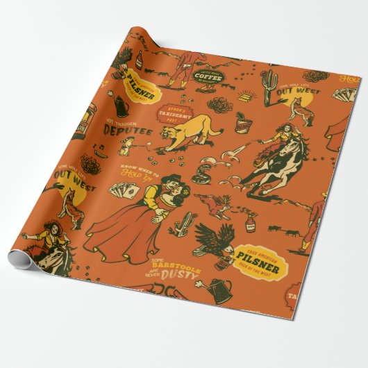 Oud-west, cowboys & Saloons Pattern Cadeaupapier (Uitgerold)