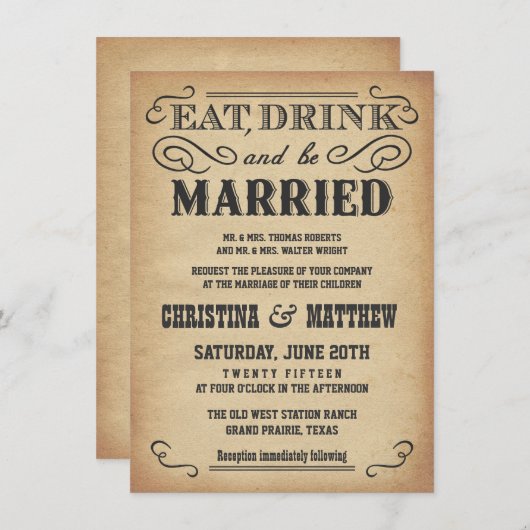 Oud West Poster Style Rustic Wedding Invitations Kaart (Voorkant / Achterkant)