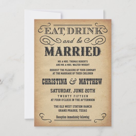 Oud West Poster Style Rustic Wedding Invitations Kaart (Voorkant)