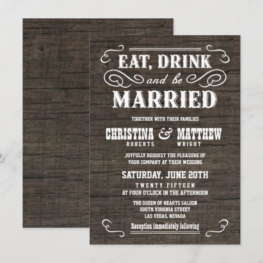 Oud West Rustic Wood Wedding Invitations Kaart (Voorkant / Achterkant)