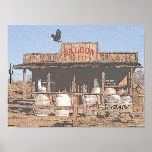 OUD WEST SALOON met een vlot koolstof-effect Poster (Voorkant)