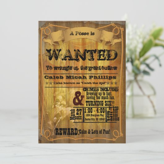 Oud Western GEZOCHT Poster Uitnodiging (Staand voorkant)