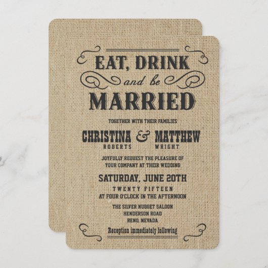 Oud Western Rustic Burlap Wedding Invitations Kaart (Voorkant / Achterkant)