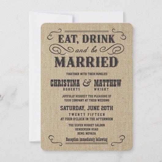 Oud Western Rustic Burlap Wedding Invitations Kaart (Voorkant)
