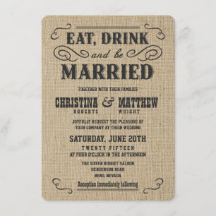 Oud Western Rustic Burlap Wedding Invitations Kaart