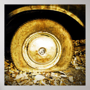 oud wiel van klassieke auto poster