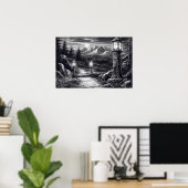 Oud wikkelpad door de bossen in lampglas poster (Thuiskantoor)