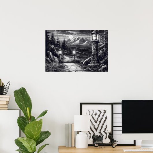 Oud wikkelpad door de bossen in lampglas poster (Thuiskantoor)