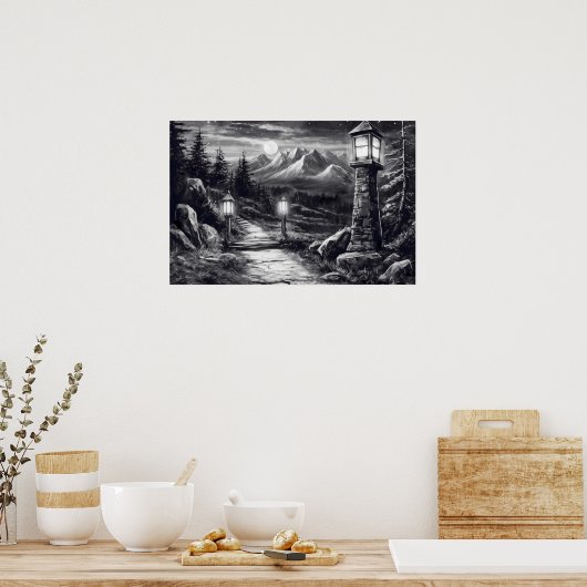 Oud wikkelpad door de bossen in lampglas poster (Keuken)