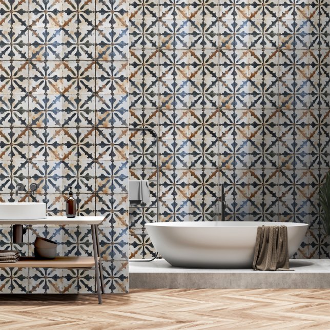 Oud Wit Italiaans Tegelpatroon Behang (Badkamer)