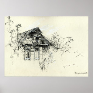 Oud Wooden House in Russia Print