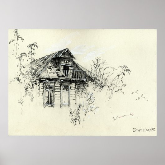 Oud Wooden House in Russia Print (Voorkant)