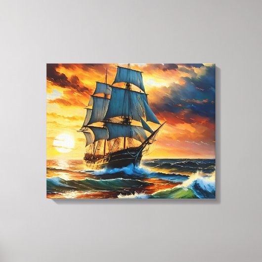 Oud zeilschip op een stormachtig Zee Canvas Afdruk (Voorkant)