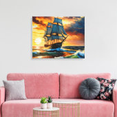 Oud zeilschip op een stormachtig Zee Canvas Afdruk (Insitu (Woonkamer))
