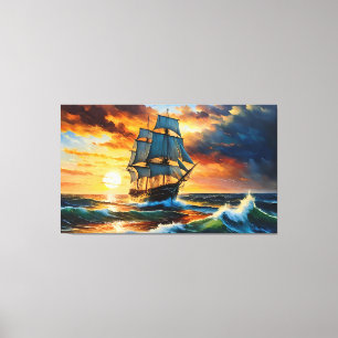 Oud zeilschip op een stormachtig Zee Canvas Afdruk