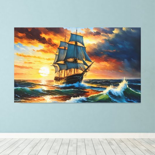 Oud zeilschip op een stormachtig Zee Canvas Afdruk (Insitu (Houten vloer))