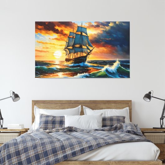 Oud zeilschip op een stormachtig Zee Canvas Afdruk (Insitu (Slaapkamer))
