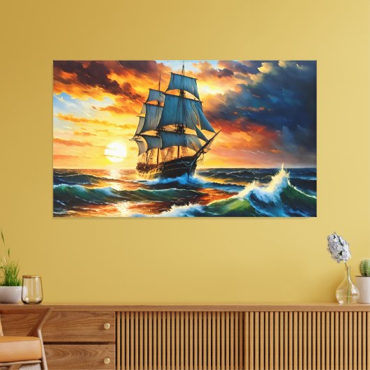 Oud zeilschip op een stormachtig Zee Canvas Afdruk (Insitu (Woonkamer))