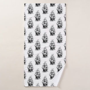 Oud zeilschip patroonontwerp badhanddoek