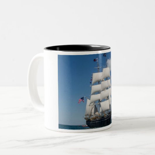 Oud zeilschip tweekleurige koffiemok (Voorkant links)