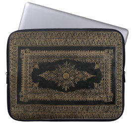 Oud zwart leder en Roos goud Laptop Sleeve