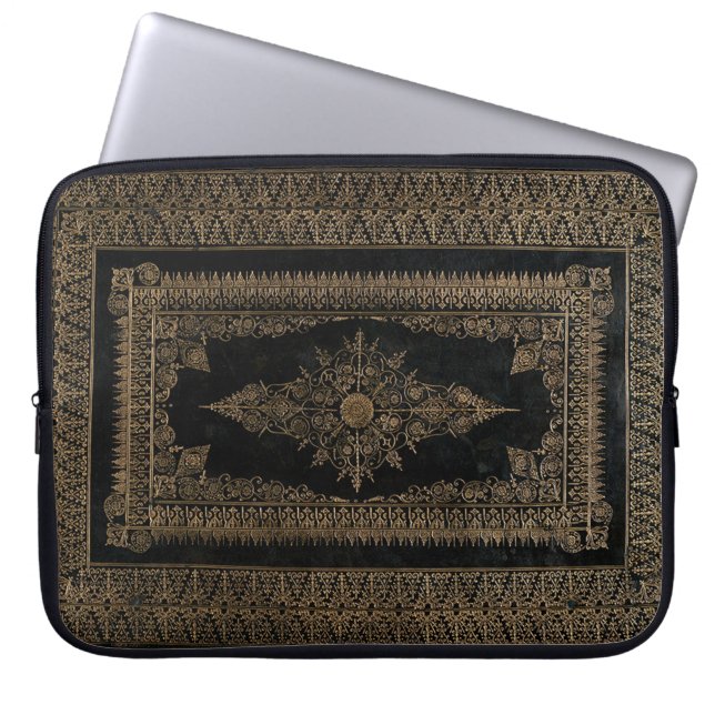 Oud zwart leder en Roos goud Laptop Sleeve (Voorkant)