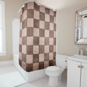 Oud zwart-wit betegeld steenwandtextuur achterzijd douchegordijn (In situ)