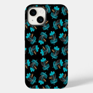 Oudblauwe en zwarte naadloze patroonmand iPhone 14 hoesje