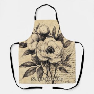 Oudbruine Bloemenschets op Vergrijsd Papier Schort
