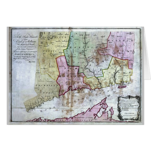 Oude 1766 Connecticut-kaart (Voorkant Horizontaal)