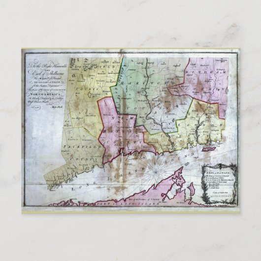 Oude 1766 Connecticut-kaart Briefkaart (Voorkant)