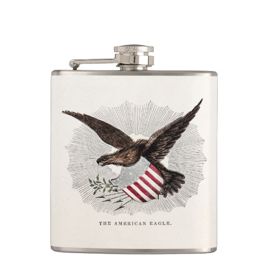  Oude 1800s American Eagle Bird Illustration Heupfles (Voorkant)