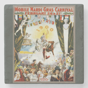 Oude 1900 Mobile Mardi Gras Carnaval Poster Kunst Stenen Onderzetter