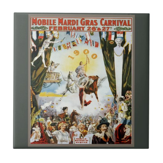 Oude 1900 Mobile Mardi Gras Carnaval Poster Kunst Tegeltje (Voorkant)