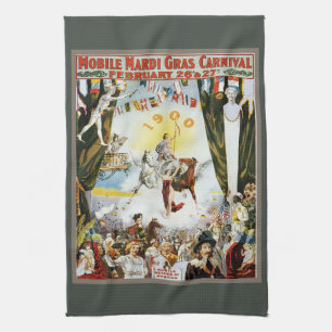 Oude 1900 Mobile Mardi Gras Carnaval Poster Kunst Theedoek