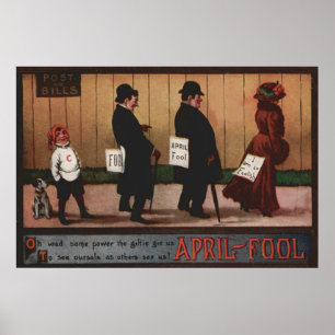 Oude 1 april grap bord op de rug hond poster
