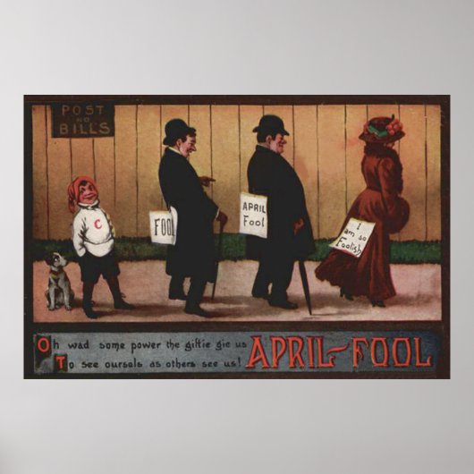 Oude 1 april grap bord op de rug hond poster (Voorkant)