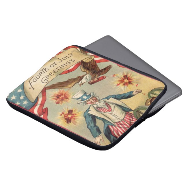 Oude 4 juli vuurwerk met Oom Sam Laptop Sleeve (Voorkant top)