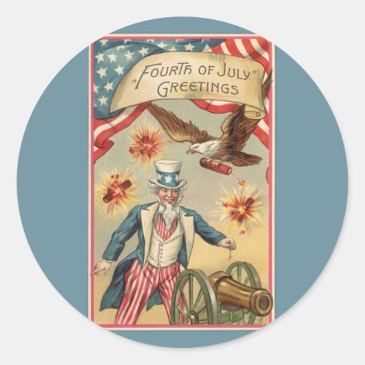 Oude 4 juli vuurwerk met Oom Sam Ronde Sticker (Voorkant)
