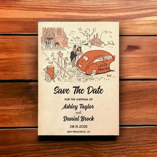  Oude 50s Comic Retro Wedding sparen de Datum Kaart