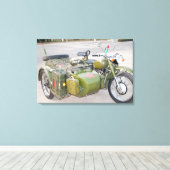 Oude 750B-2 legermotor met zijspan Canvas Afdruk (Insitu (Houten vloer))