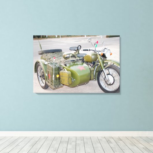 Oude 750B-2 legermotor met zijspan Canvas Afdruk (Insitu (Houten vloer))