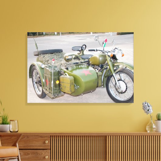 Oude 750B-2 legermotor met zijspan Canvas Afdruk (Insitu (Woonkamer))