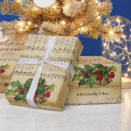 Oude 'A Child This Day Is Born' kerstliedje Cadeaupapier