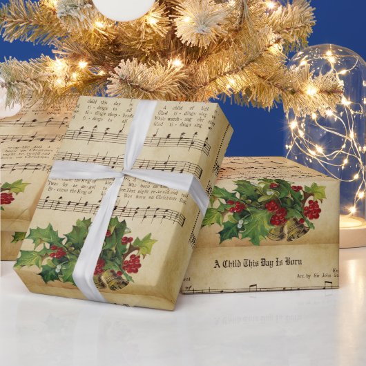 Oude 'A Child This Day Is Born' kerstliedje Cadeaupapier (Feestdagen)