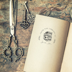 Oude Aangepaste Naam Bibliotheek Boeken Botanisch  Zelfinktende Stempel