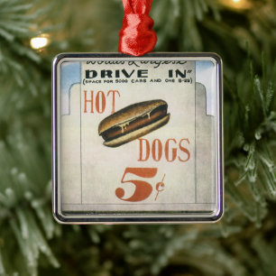 Oude aanplakbord, Grootste Drive-In Hotdogs ter We Metalen Ornament