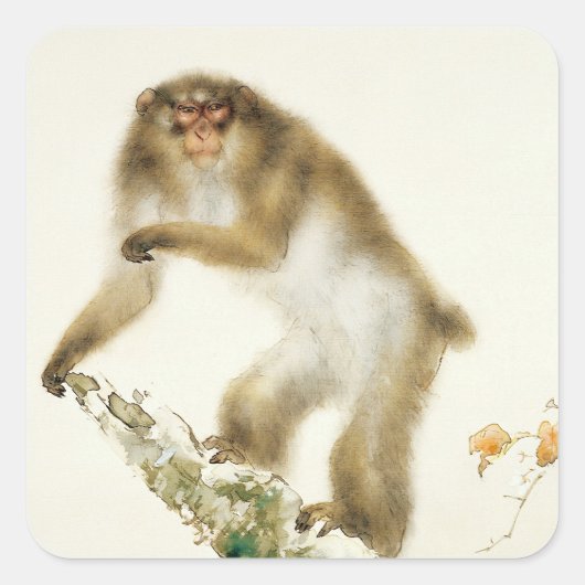 Oude aap met Cherry in het najaar Vierkante Sticker (Voorkant)