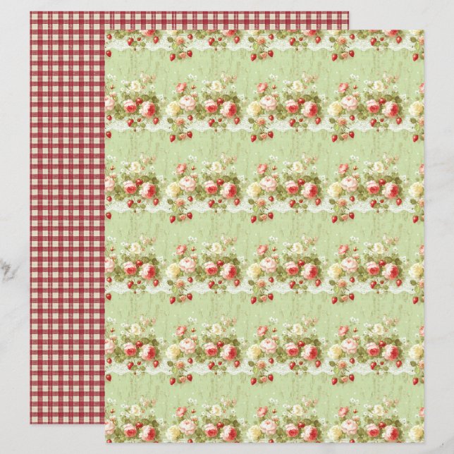 Oude Aardbei Bloemenschrootboekpapier (Voorkant / Achterkant)